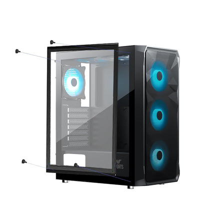 Ant Esports ICE-112 Gaming Cabinet Black | Mid Tower ATX Cabinet | 3 Pre-Installed ARGB Fans