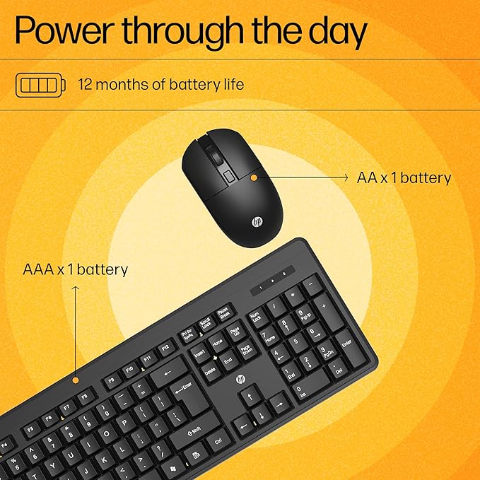 HP KM200 Wireless Keyboard and Mouse Combo | 2.4GHz Wireless | Ergonomic Full-Size Design