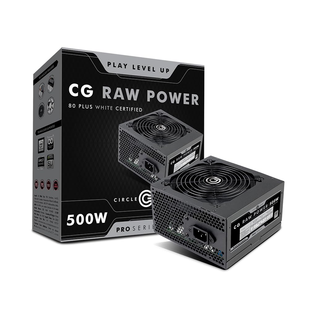 Circle CG RAW Power 500W Power Supply | 80 Plus White Certified | Gaming PSU