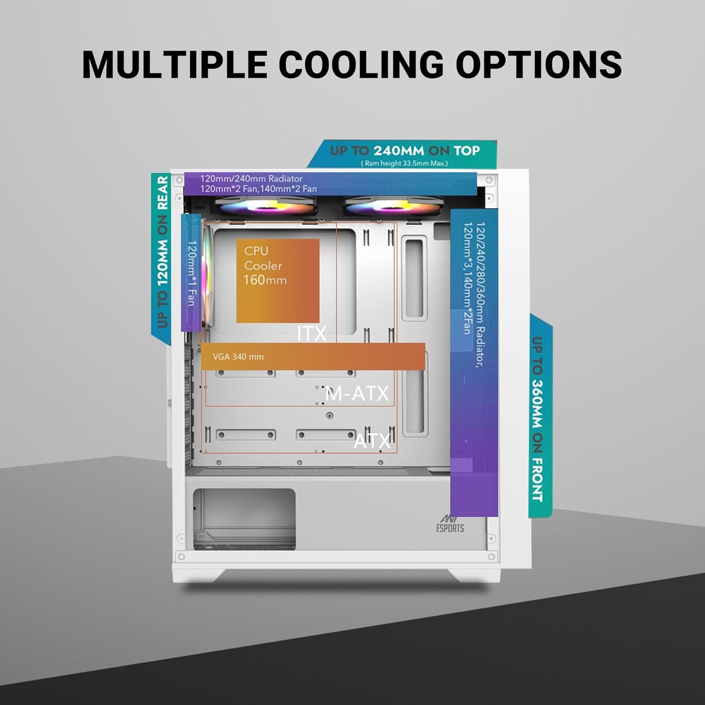 Ant Esports ICE-112 Gaming Cabinet White | Mid Tower ATX Cabinet | 4 Pre-Installed ARGB Fans