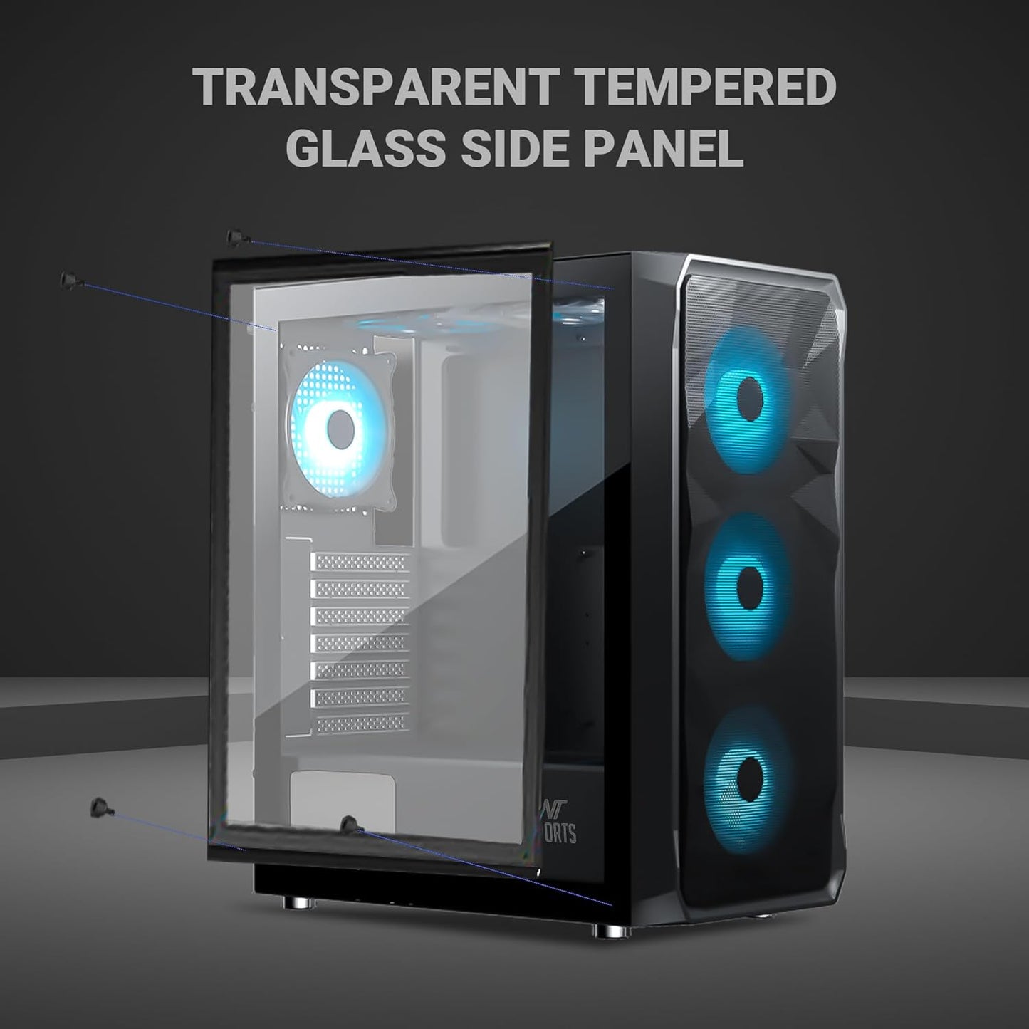 Ant Esports ICE-112 Gaming Cabinet Black | Mid Tower ATX Cabinet | 3 Pre-Installed ARGB Fans