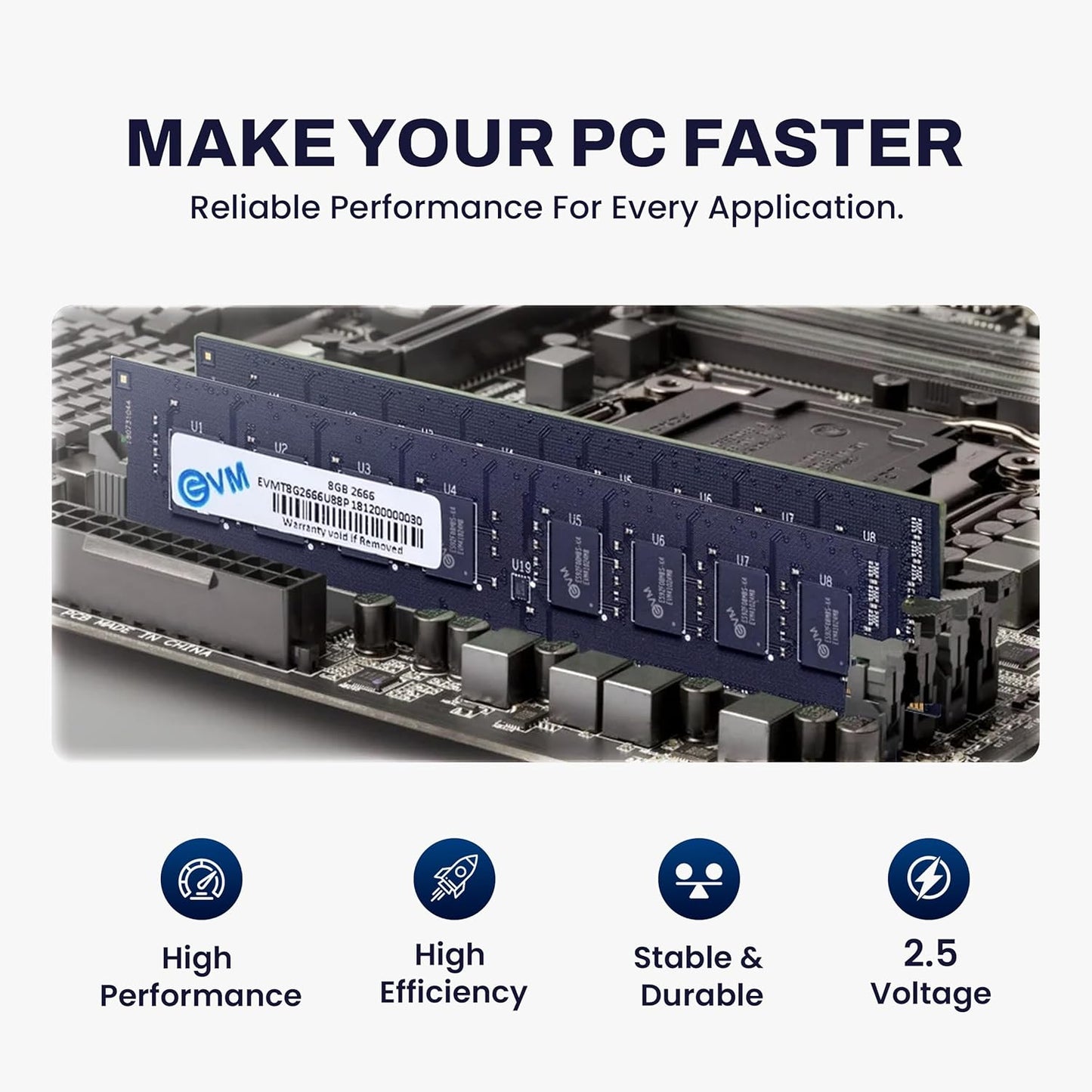 EVM 8GB DDR4 2666MHz Desktop RAM | CL19 | Long-DIMM Memory Module