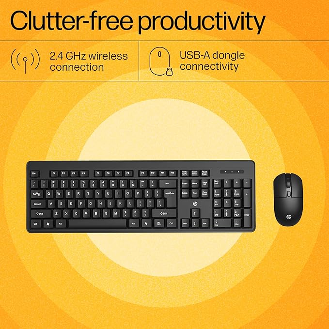 HP KM200 Wireless Keyboard and Mouse Combo | 2.4GHz Wireless | Ergonomic Full-Size Design