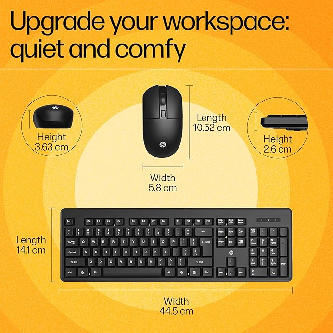 HP KM200 Wireless Keyboard and Mouse Combo | 2.4GHz Wireless | Ergonomic Full-Size Design