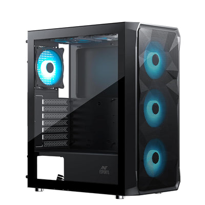 Ant Esports ICE-112 Gaming Cabinet Black | Mid Tower ATX Cabinet | 3 Pre-Installed ARGB Fans