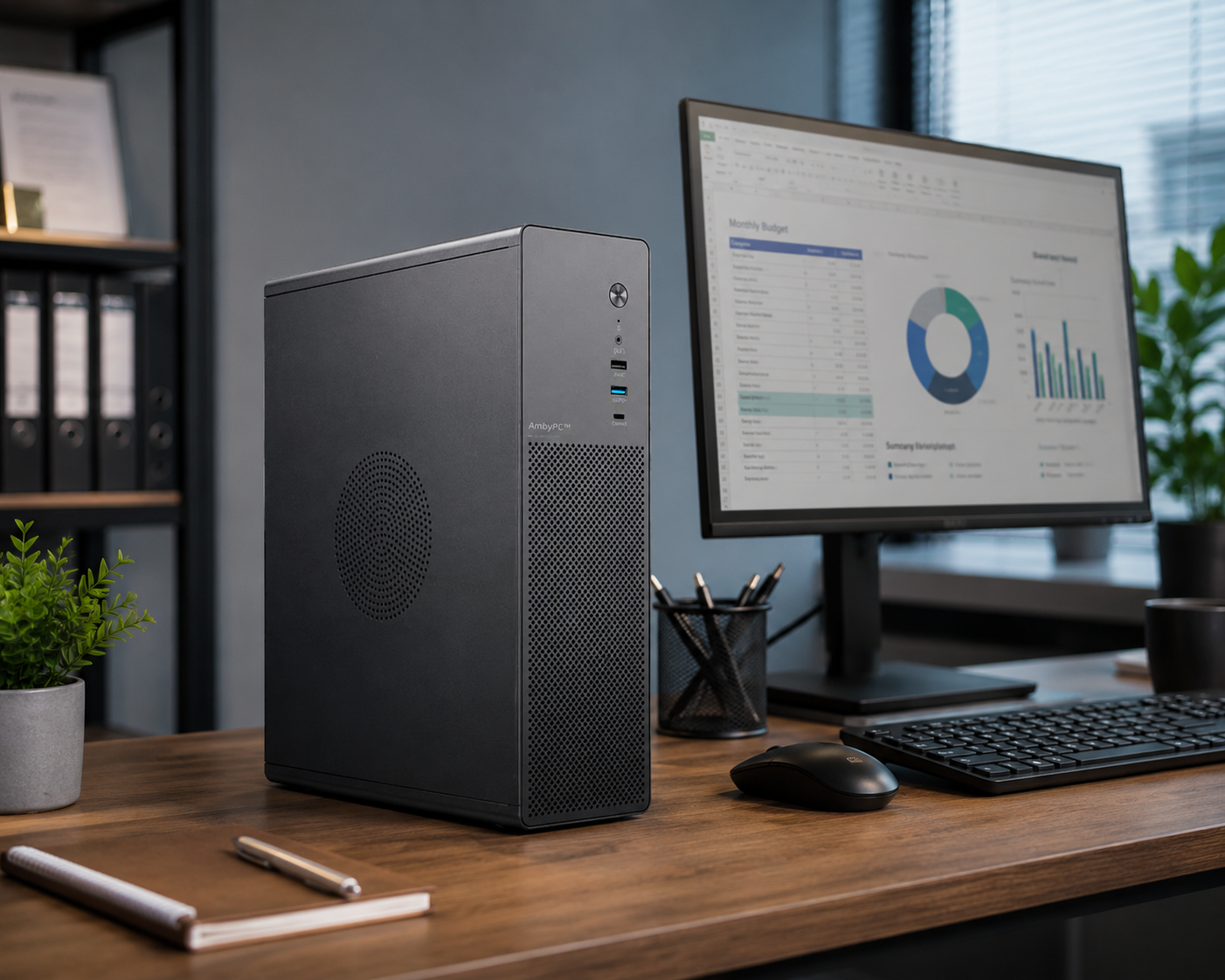 AmbyPC BizDesk Slim SFF Desktop | Intel Core i5 9th Gen | NVMe SSD | Win 11 Pro | Business PC