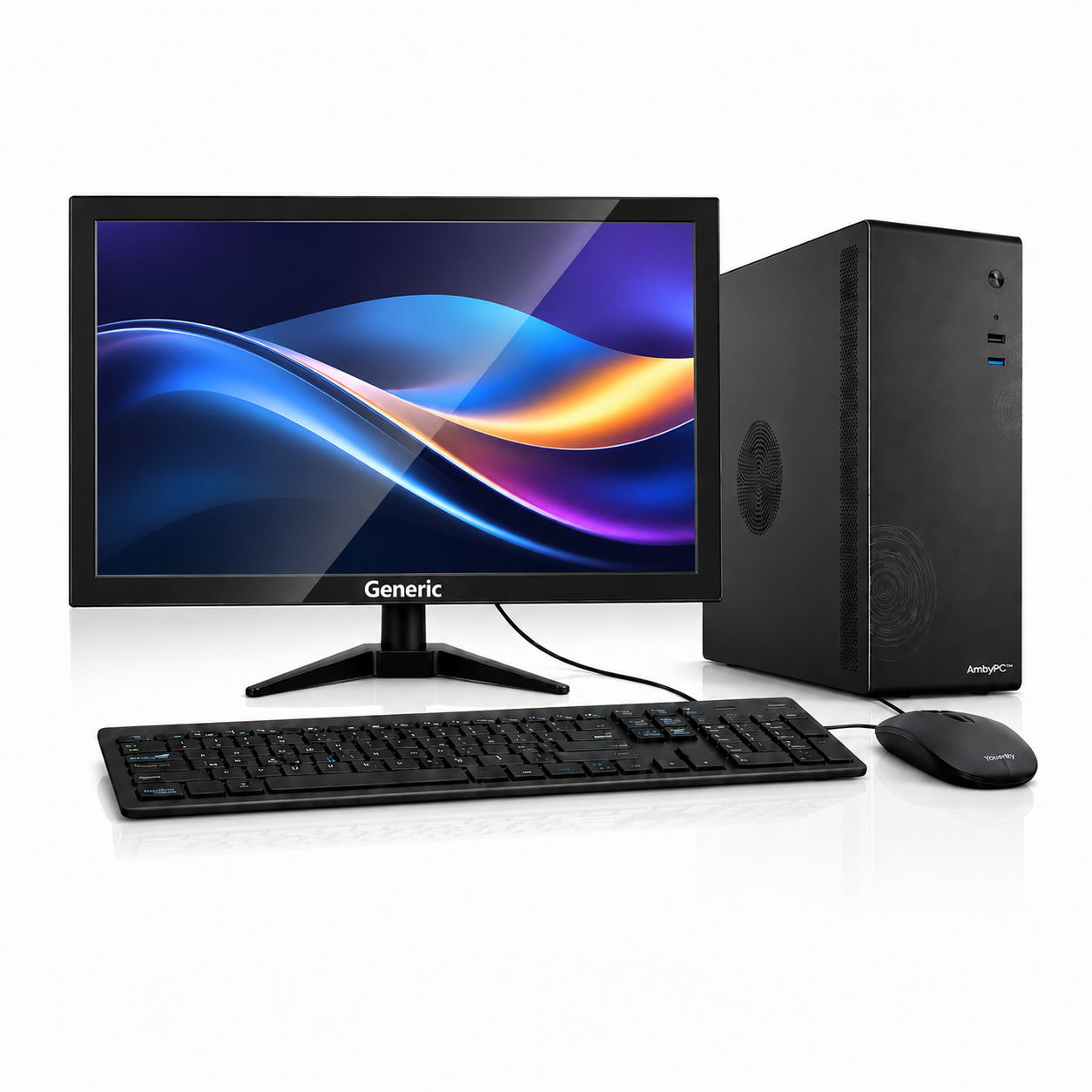 AmbyPC BizDesk 8i0FS Small Form Factor (SFF) Desktop PC Full Set | Intel 8th Gen Processor | 19" HD Monitor | USB 3.0 | HDMI | Windows 11 Pro | Business PC | New
