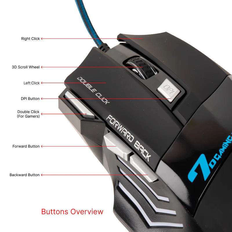 POWERX RAPIDWAVE - U30 Wired RGB Gaming Mouse | 3200 DPI | 7-Button Gaming Mouse