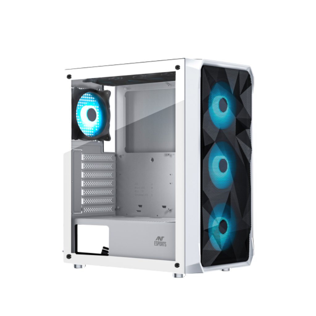 Ant Esports ICE-112 Gaming Cabinet White | Mid Tower ATX Cabinet | 4 Pre-Installed ARGB Fans