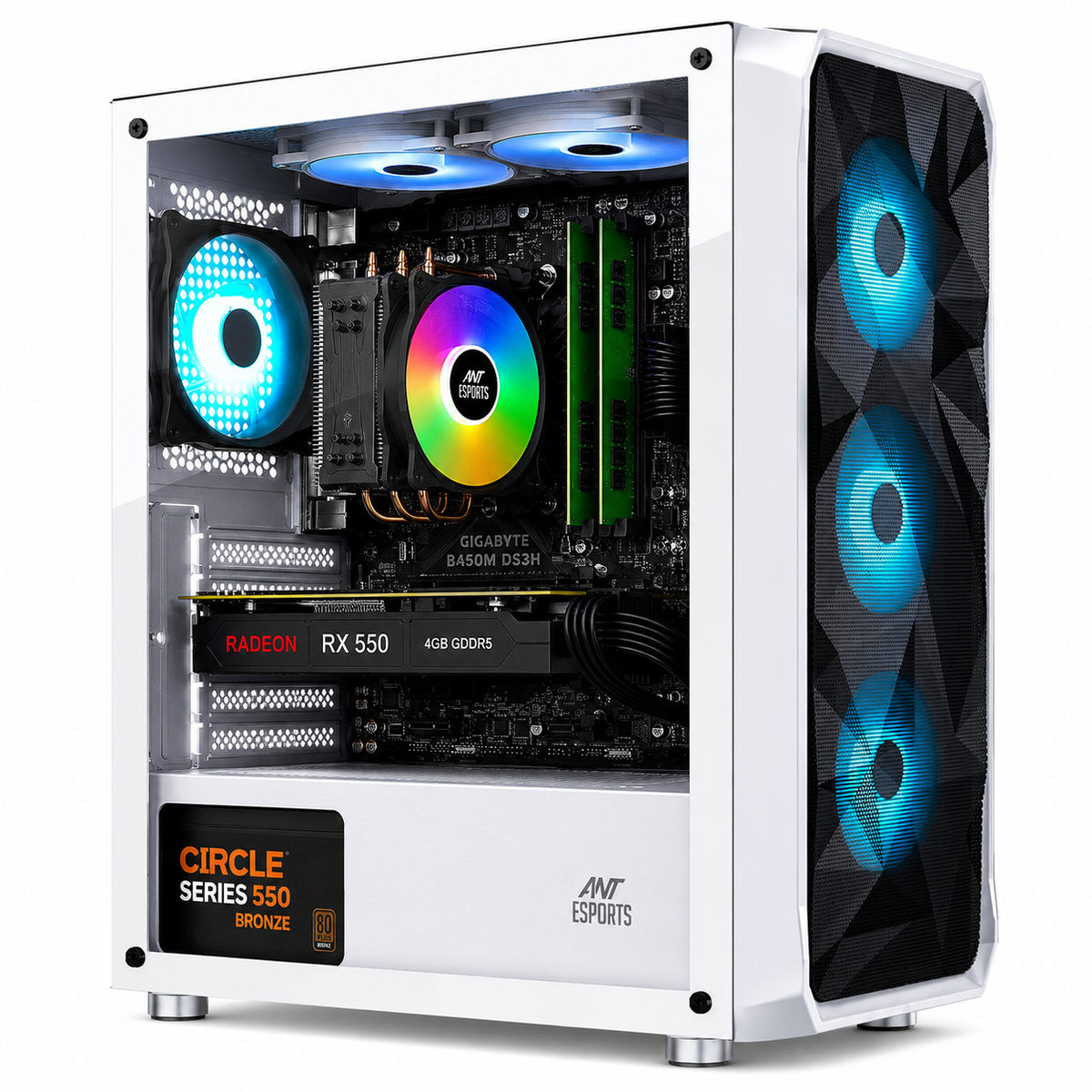 Reboxx Delta X Ryzen Gaming PC | AMD Ryzen 5 5500 | 4GB RX 550 Graphics | RGB Glass Cabinet | DDR4 RAM | NVMe SSD | Windows 11 Pro | Wi-Fi | 2 Years Warranty | New