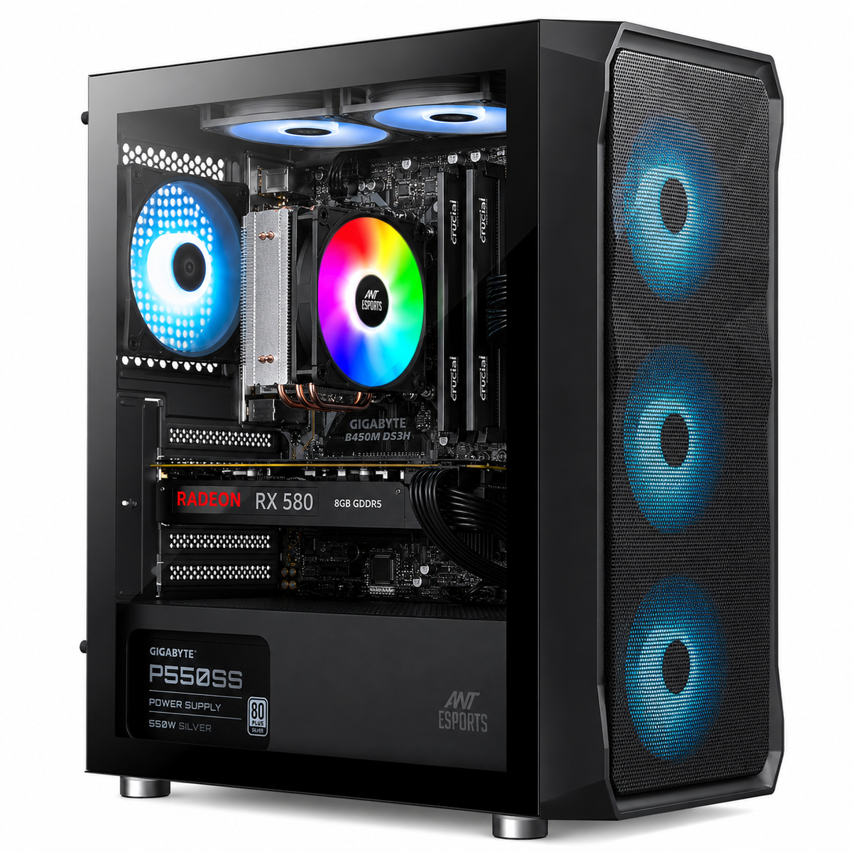 Reboxx Sigma Ryzen Gaming PC | AMD Ryzen 5 5500 | 8GB RX 580 Graphics | RGB Glass Cabinet | DDR4 RAM | NVMe SSD | Windows 11 Pro | Wi-Fi | 2 Years Warranty | New