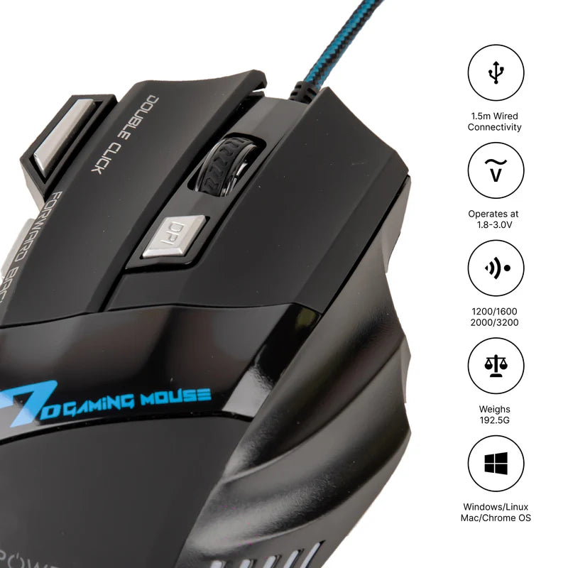 POWERX RAPIDWAVE - U30 Wired RGB Gaming Mouse | 3200 DPI | 7-Button Gaming Mouse