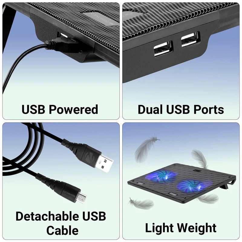 Zebronics ZEB-NC3300 Laptop Cooling Pad | Dual 120mm Fans | Blue LED Cooling Stand